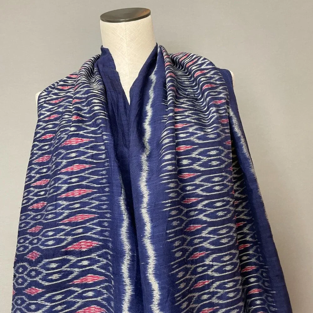 Ikat Scarf Fringe Rectangular Long Blue‎ White Pink Casual Women Boho